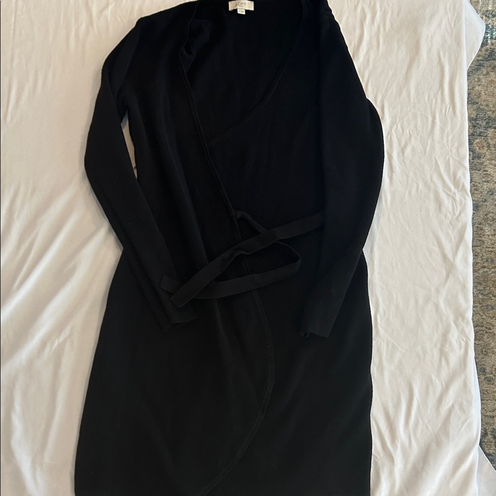 LOFT Black Long Sleeve Wrap Dress